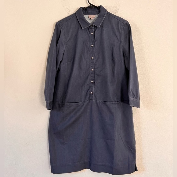 J. Jill Dresses & Skirts - J. Jill Blue Utilitarian Frock Collared Shirt Shift MIDI Dress Size Small